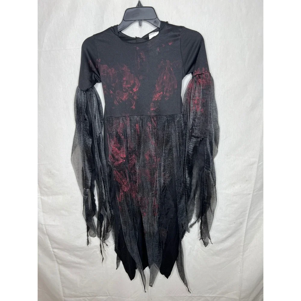 Fun World Girls Gothic Vampire Hooded Gown Dress Black Red Halloween Costume 7/8